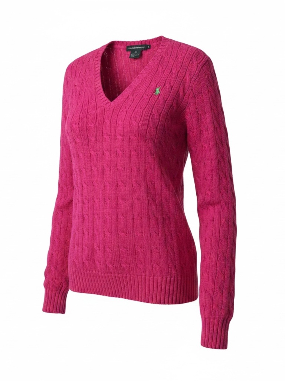 Ralph Lauren Women's Cable-Knit V-Neck Sweater in Fuchsia